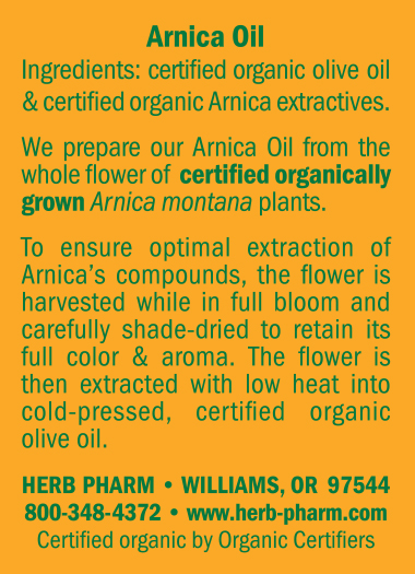 Arnica Oil Supplement Facts Label