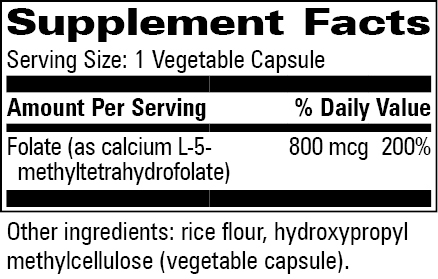 Methyl Folate Supplement Facts Label