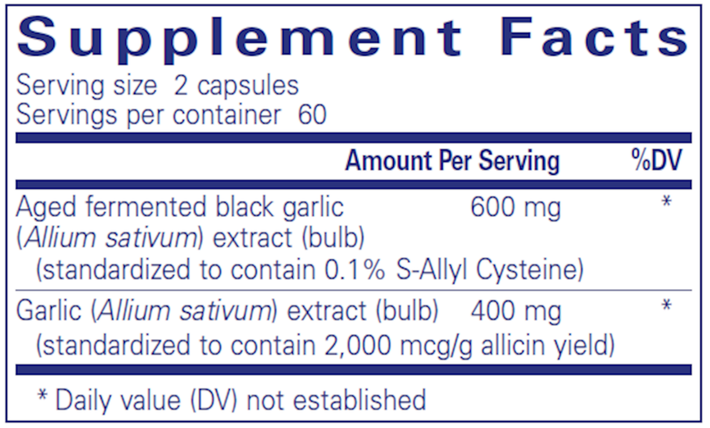 BACKORDER ONLY - Garlic Complex Supplement Facts Label