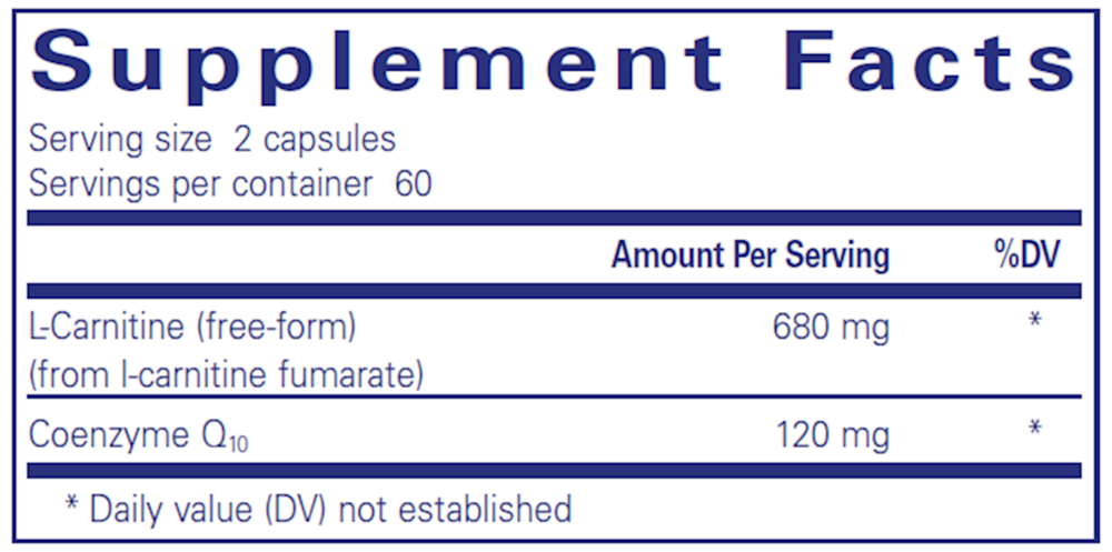CoQ10 L-Carnitine Fumarate Supplement Facts Label