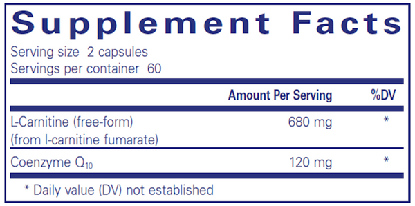 CoQ10 L-Carnitine Fumarate Supplement Facts Label