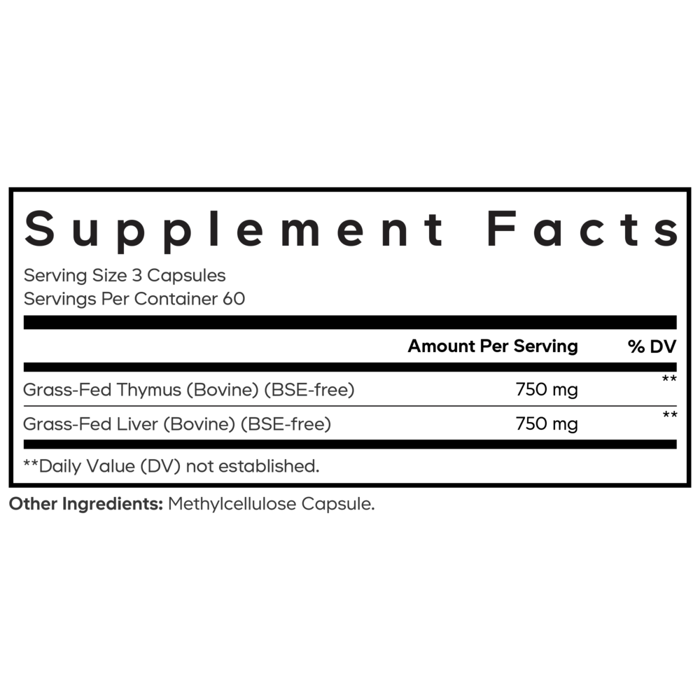 Beef Thymus Supplement Facts Label