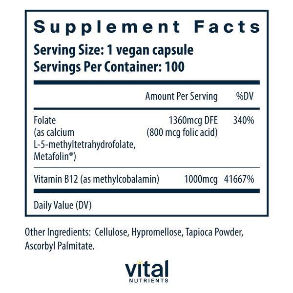 B-12 / Methyl Folate Supplement Facts Label