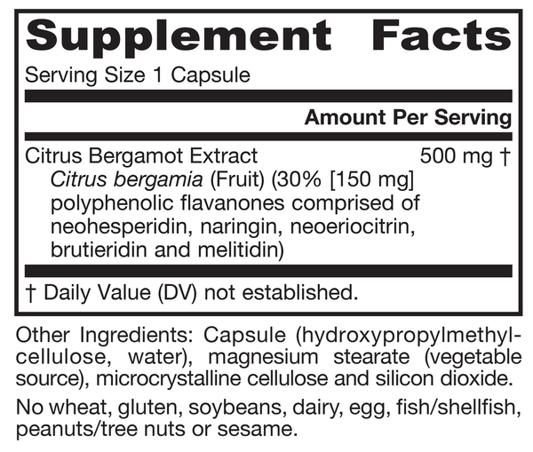 Citrus Bergamot 120 Count Supplement Facts Label
