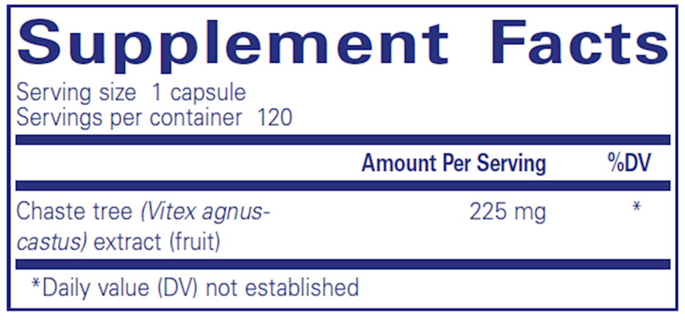 Chaste Tree (Vitex) 60 Count Supplement Facts Label