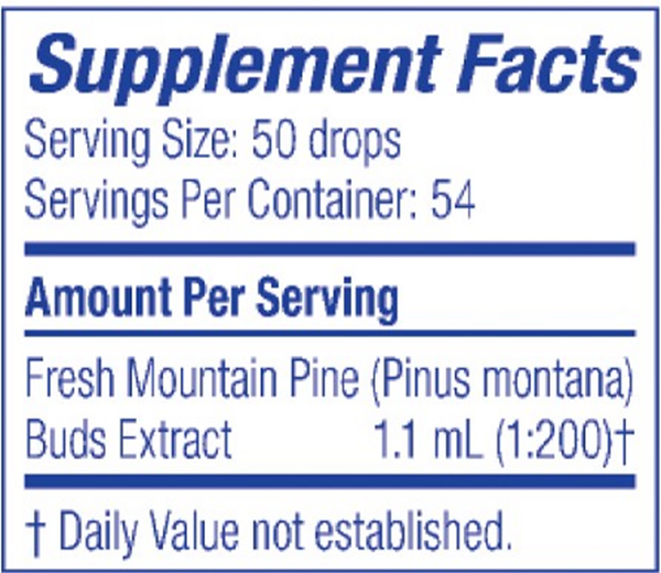Gemmo Mountain Pine Buds Supplement Facts Label