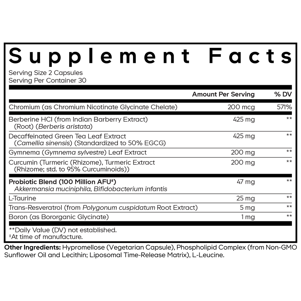 GLP-Advantage+ Metabolic Support Capsules Supplement Facts Label