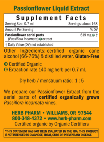 Passionflower Organic Supplement Facts Label