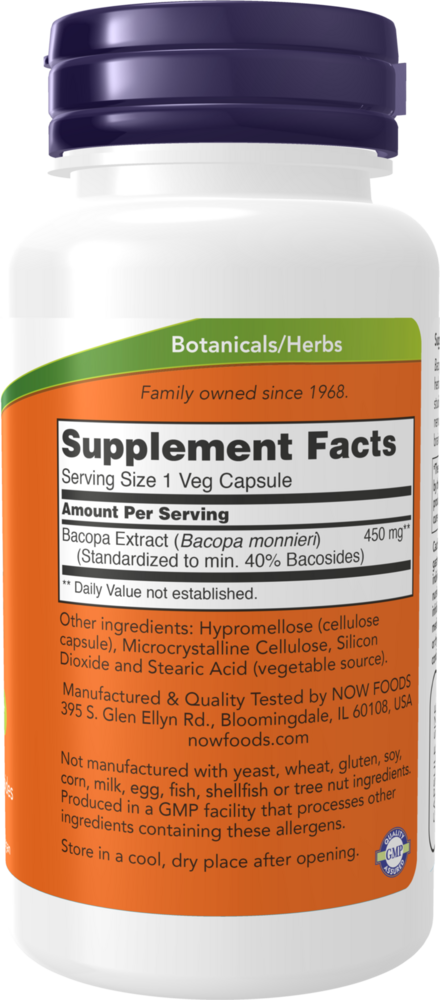 Bacopa Extract 450 mg Supplement Facts Label