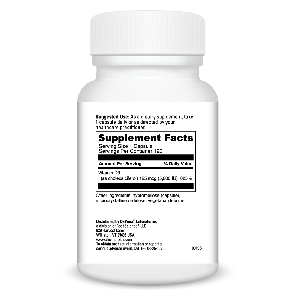 Vitamin D3 5000 IU Supplement Facts Label