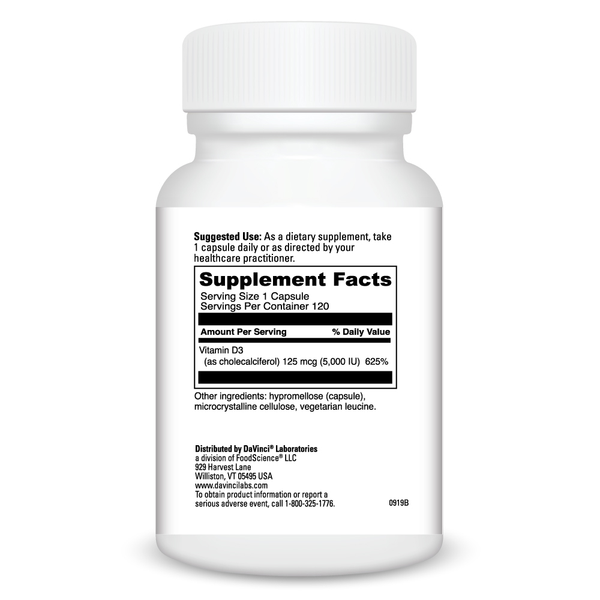 Vitamin D3 5000 IU Supplement Facts Label