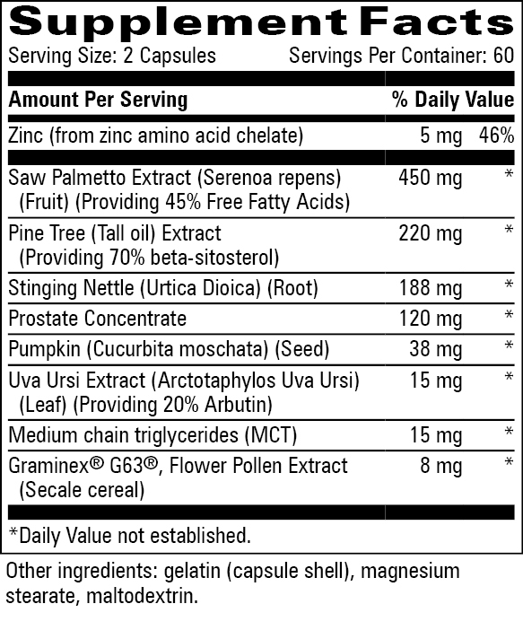 Prosta Glan Supplement Facts Label