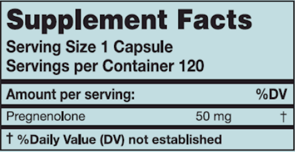 Pregnenolone 50 mg Supplement Facts Label