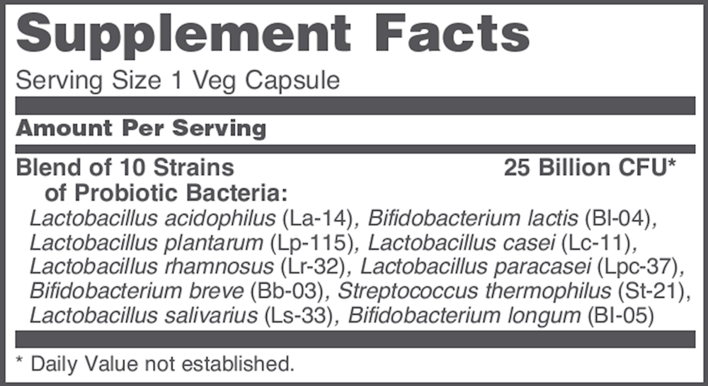 ProtoDophilus 10 25 Billion Supplement Facts Label