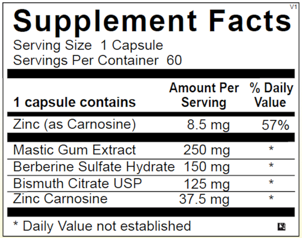 Pyloricil Supplement Facts Label
