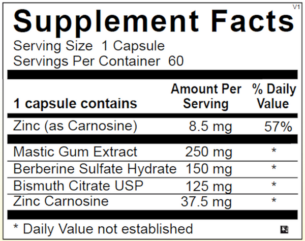 Pyloricil Supplement Facts Label