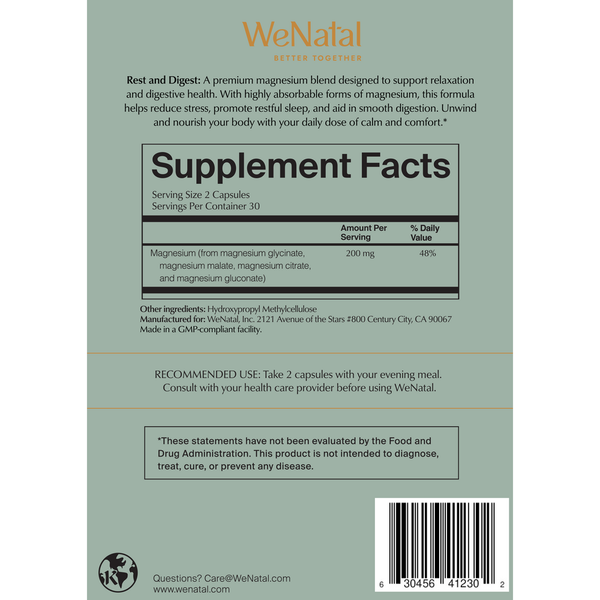 Magnesium Rest + Digest Supplement Facts Label