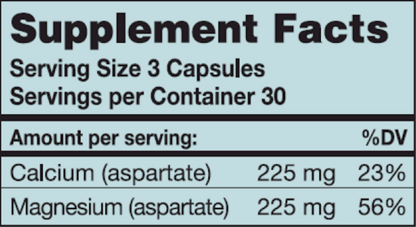 Cal/Mag Aspartate 1:1 Supplement Facts Label