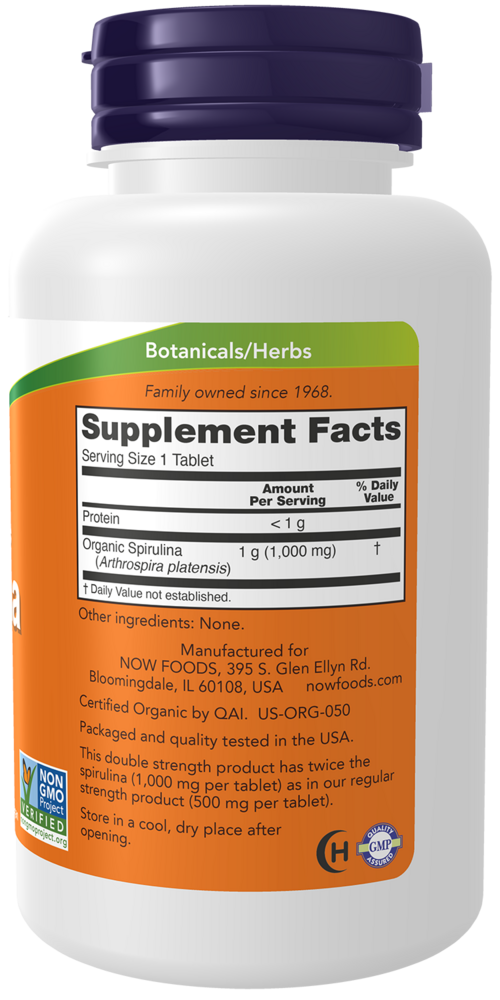 Organic Spirulina 1000 mg Supplement Facts Label