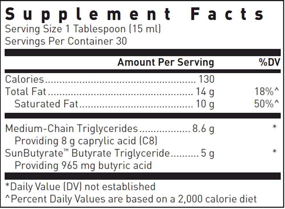 Mct/Butyrate Liquid Supplement Facts Label