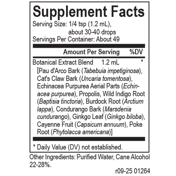 Core Pau d'Arco Blend Supplement Facts Label