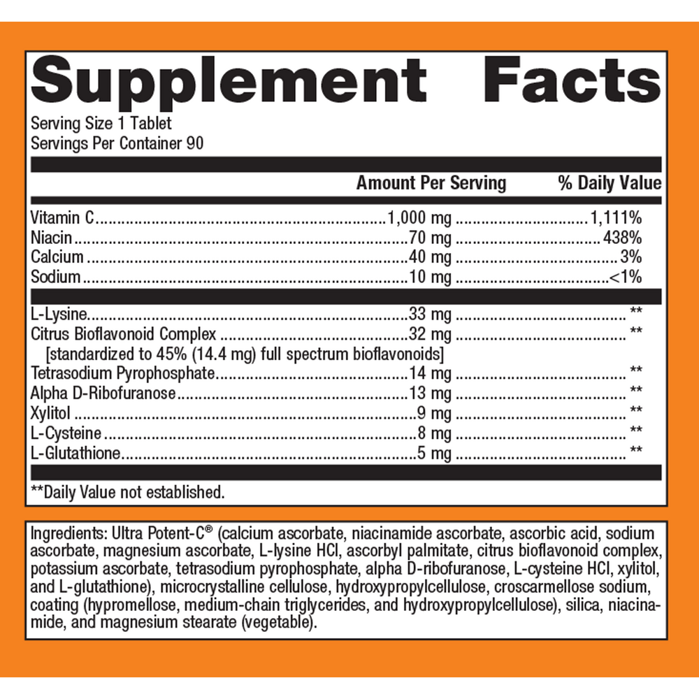 Ultra Potent-C 1000 mg Supplement Facts Label