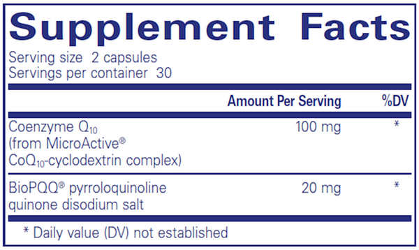 SR-CoQ10 With PQQ Supplement Facts Label