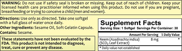 Supercritical Neem Leaf Extract Supplement Facts Label