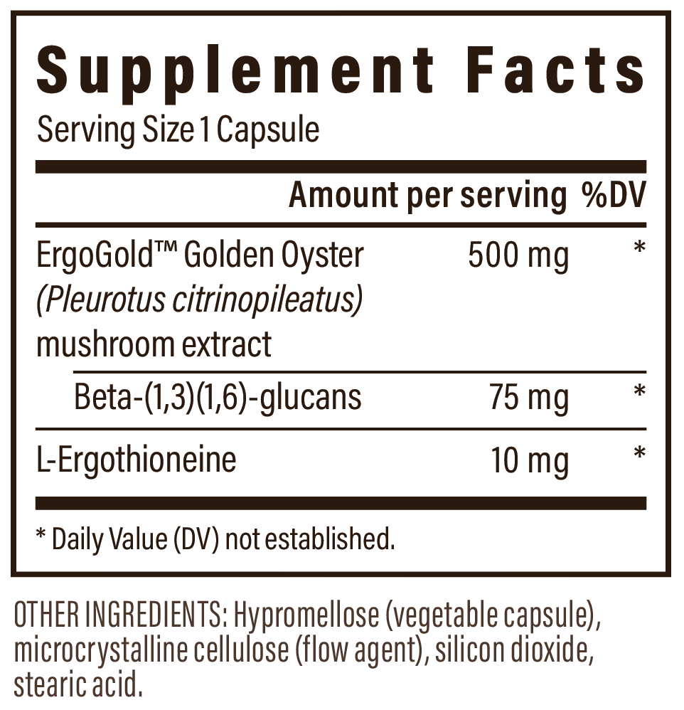 Ergo+ L-Ergothioneine Capsules Supplement Facts Label