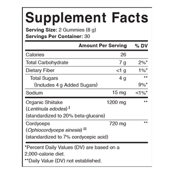 Cordyceps + Shiitake Energy Support Supplement Facts Label