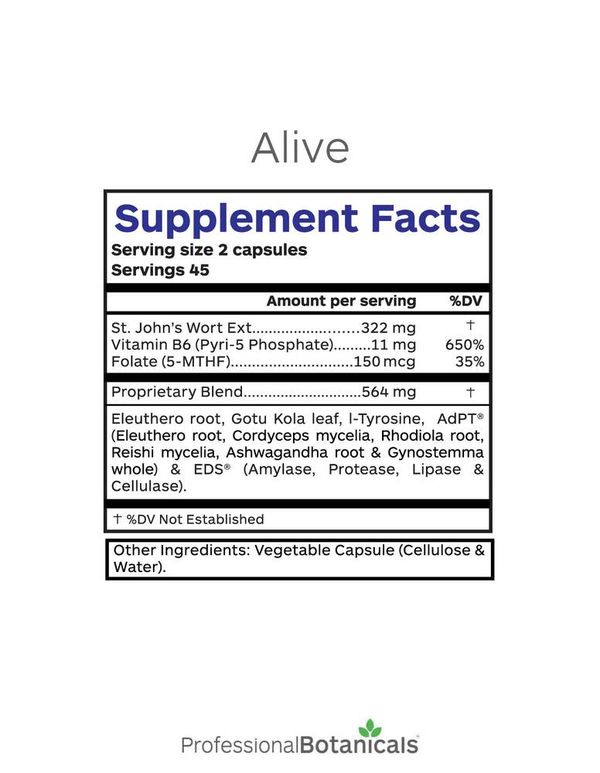 Alive Supplement Facts Label