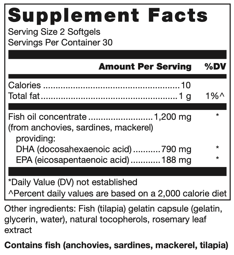 Klean DHA Supplement Facts Label