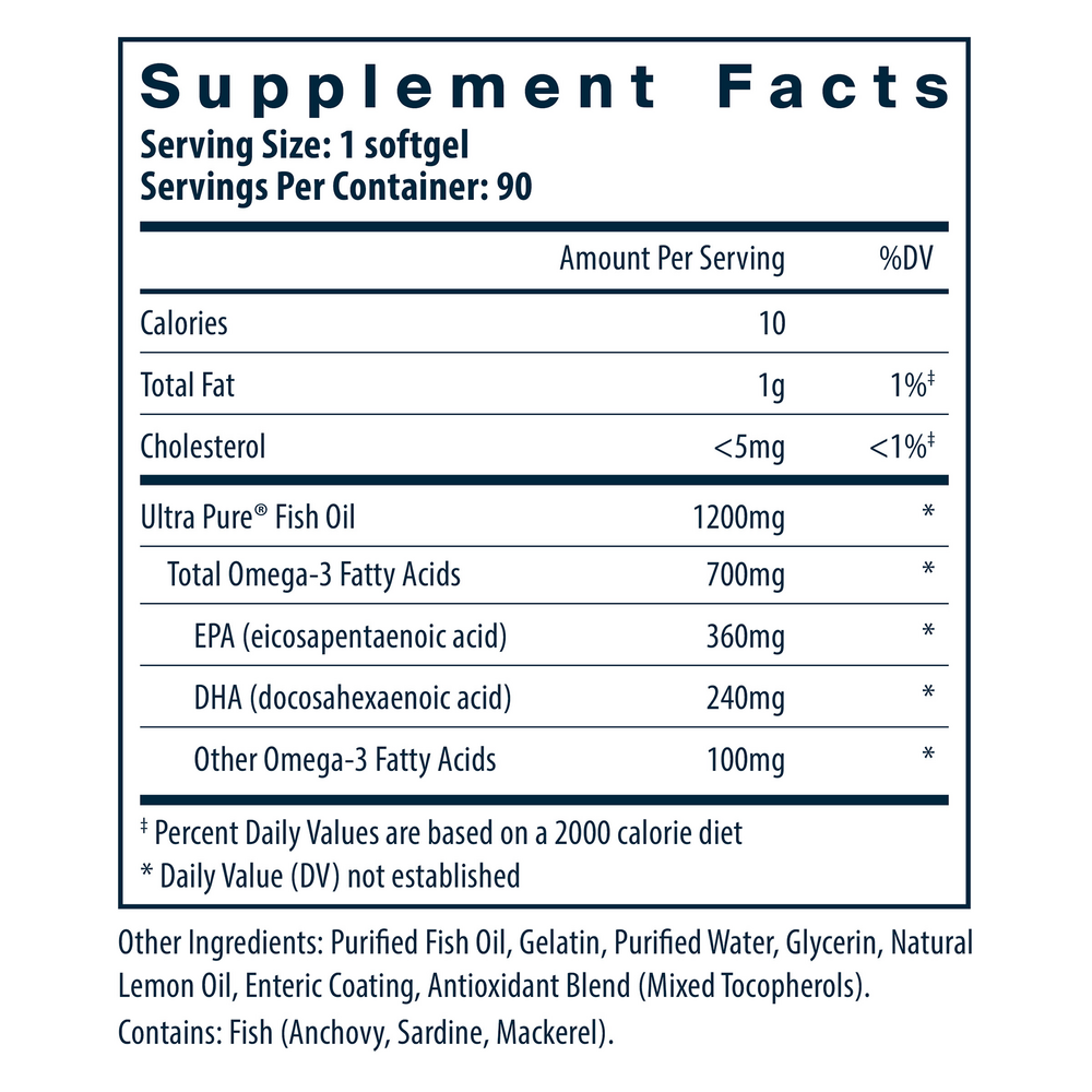 Ultra Pure Fish Oil 700 Enteric Supplement Facts Label