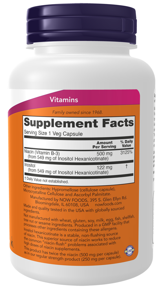 Flush-Free Niacin 500 mg Supplement Facts Label