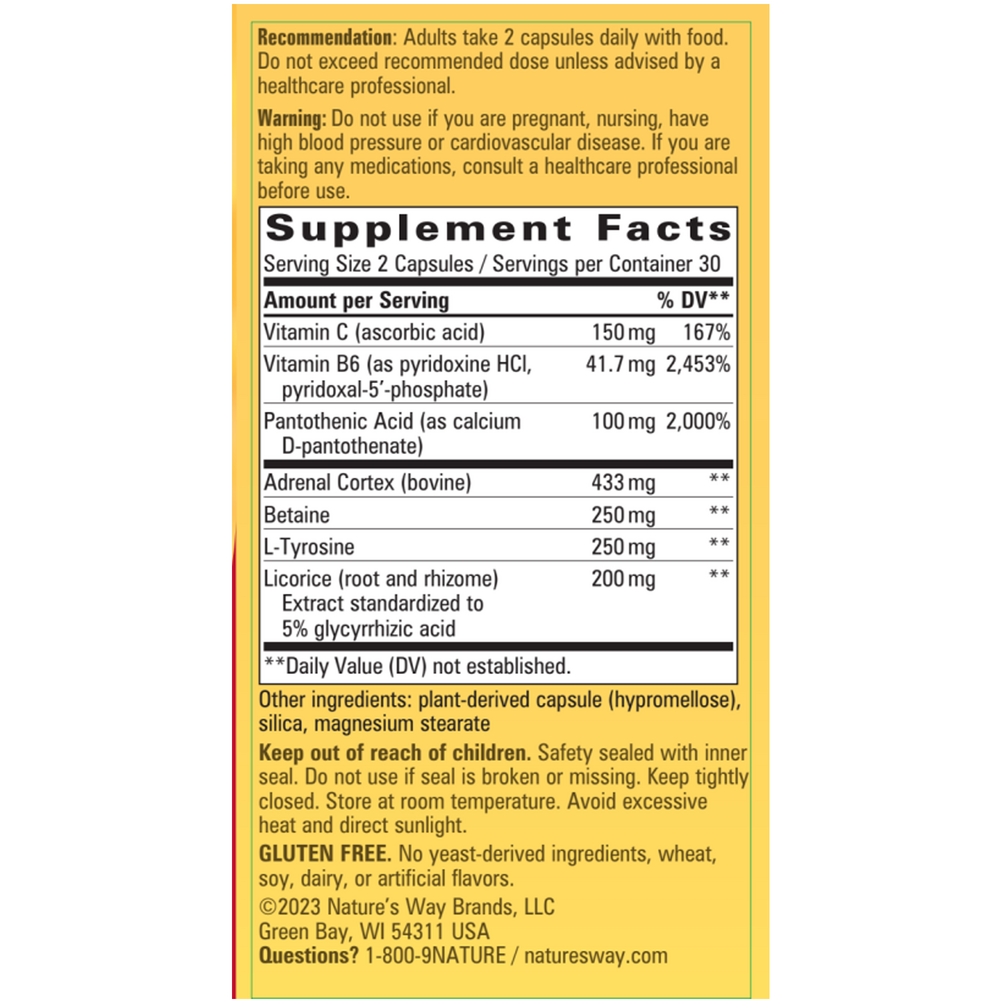 Fatigued/Fantastic Adrenal Stress Supplement Facts Label
