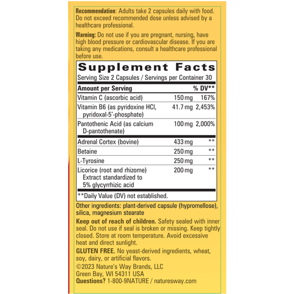 Fatigued/Fantastic Adrenal Stress Supplement Facts Label
