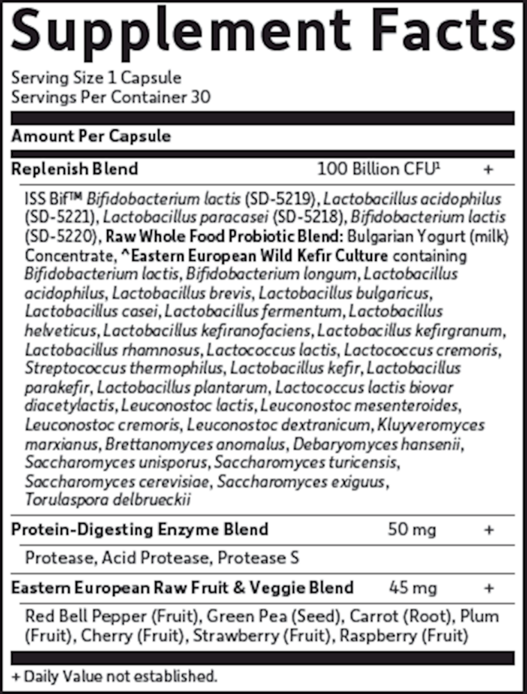 Raw Probiotics Ultimate Care Shelf Stable Supplement Facts Label