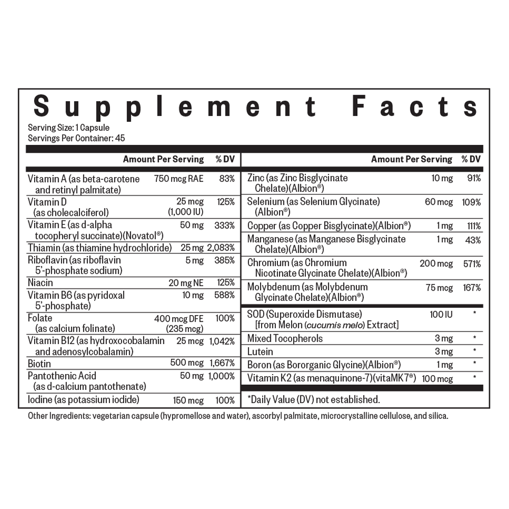 Multivitamin One MF Supplement Facts Label