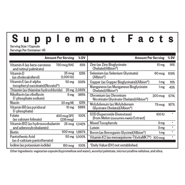 Multivitamin One MF Supplement Facts Label