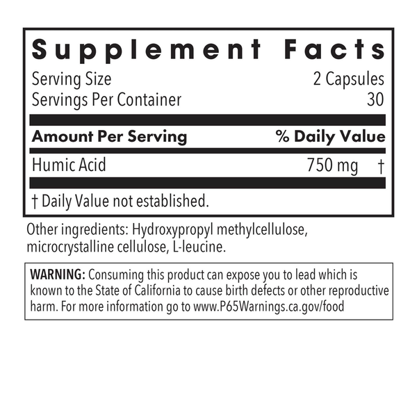 Humic Acid Supplement Facts Label
