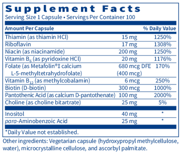 B Complex Plus Supplement Facts Label