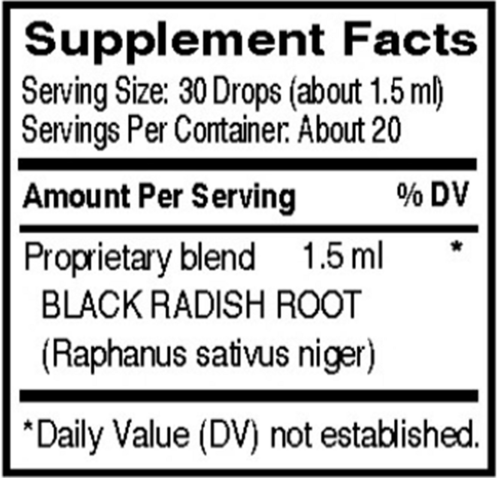 Black Radish Supplement Facts Label