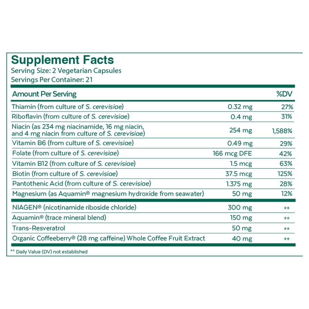 Qualia NAD+ Optimized Aging Supplement Facts Label