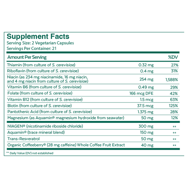 Qualia NAD+ Optimized Aging Supplement Facts Label