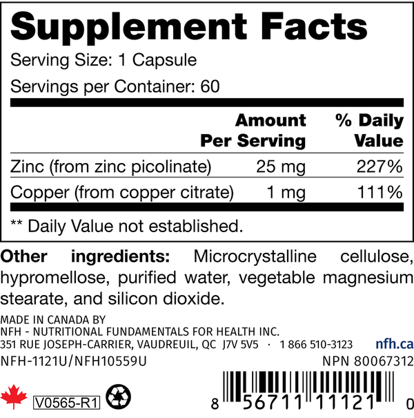 Zinc SAP Supplement Facts Label