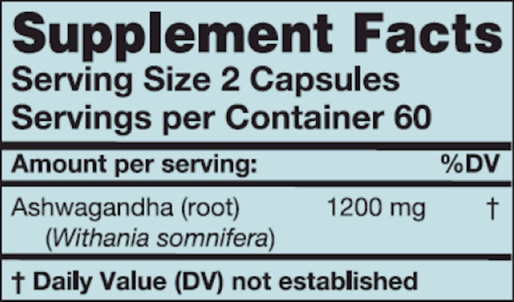 Ashwagandha Root Supplement Facts Label