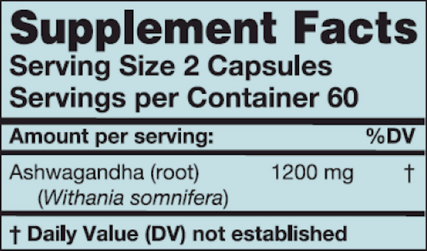 Ashwagandha Root Supplement Facts Label