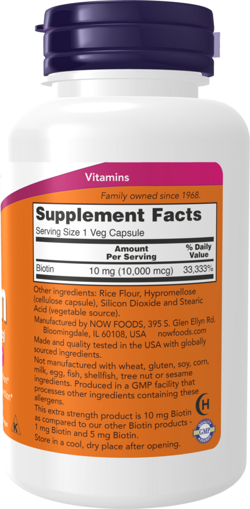 Biotin Extra Strength 10 mg Supplement Facts Label