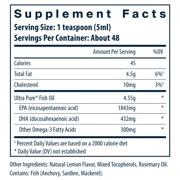 Ultra Pure Fish Oil 2600 Supplement Facts Label