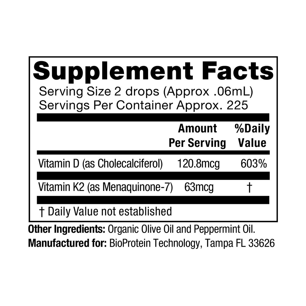 D3-K2 Supplement Facts Label